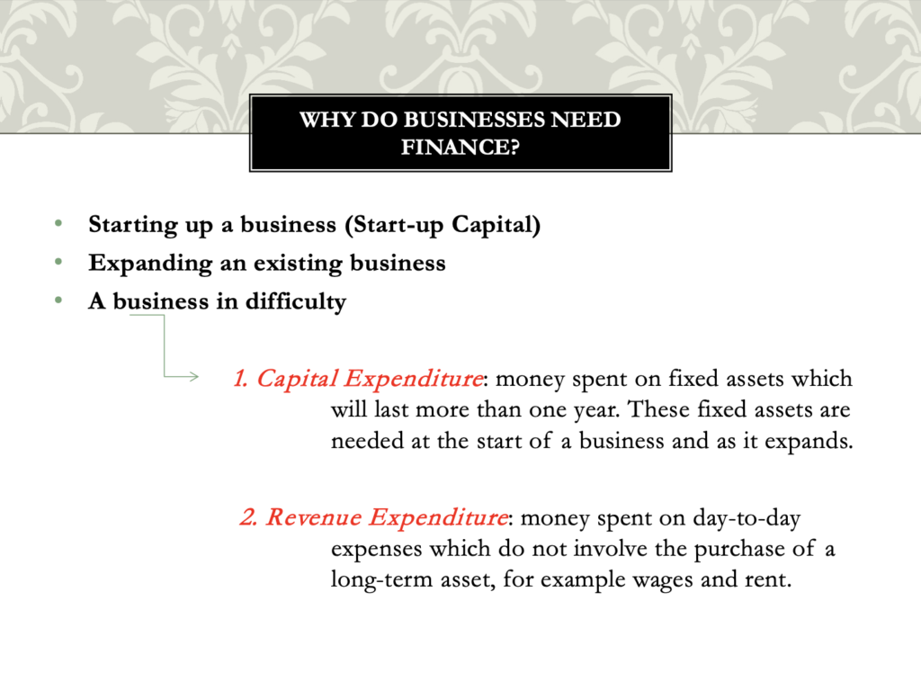 Sources of Finance Presentation Notes